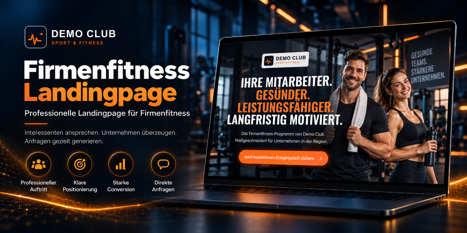 Professionelle Firmenfitness-Landingpage für Studios
