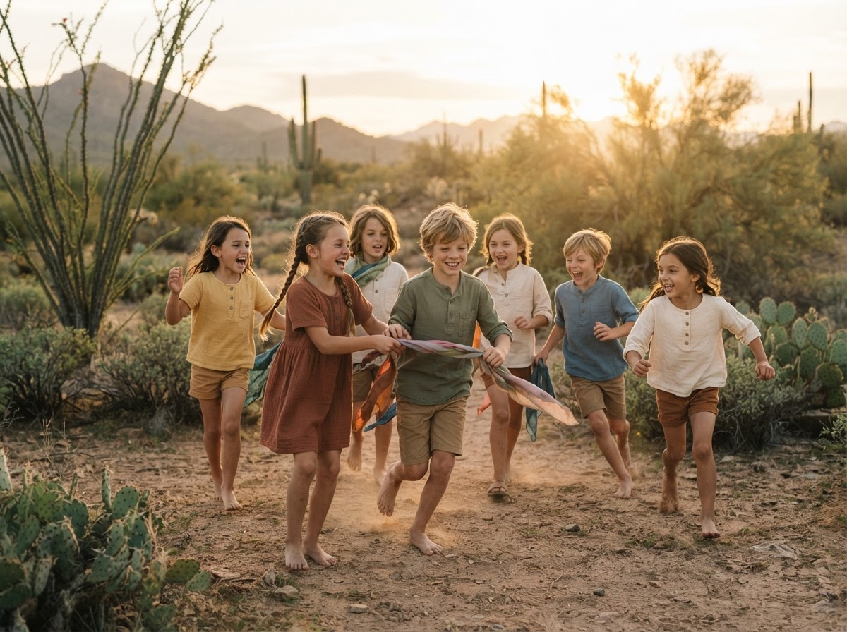 Homeschooled kids playing a group game together