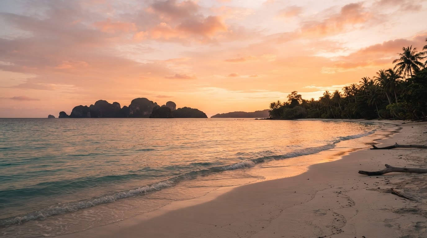 Golden coastal sunset over a calm ocean — travel inspiration