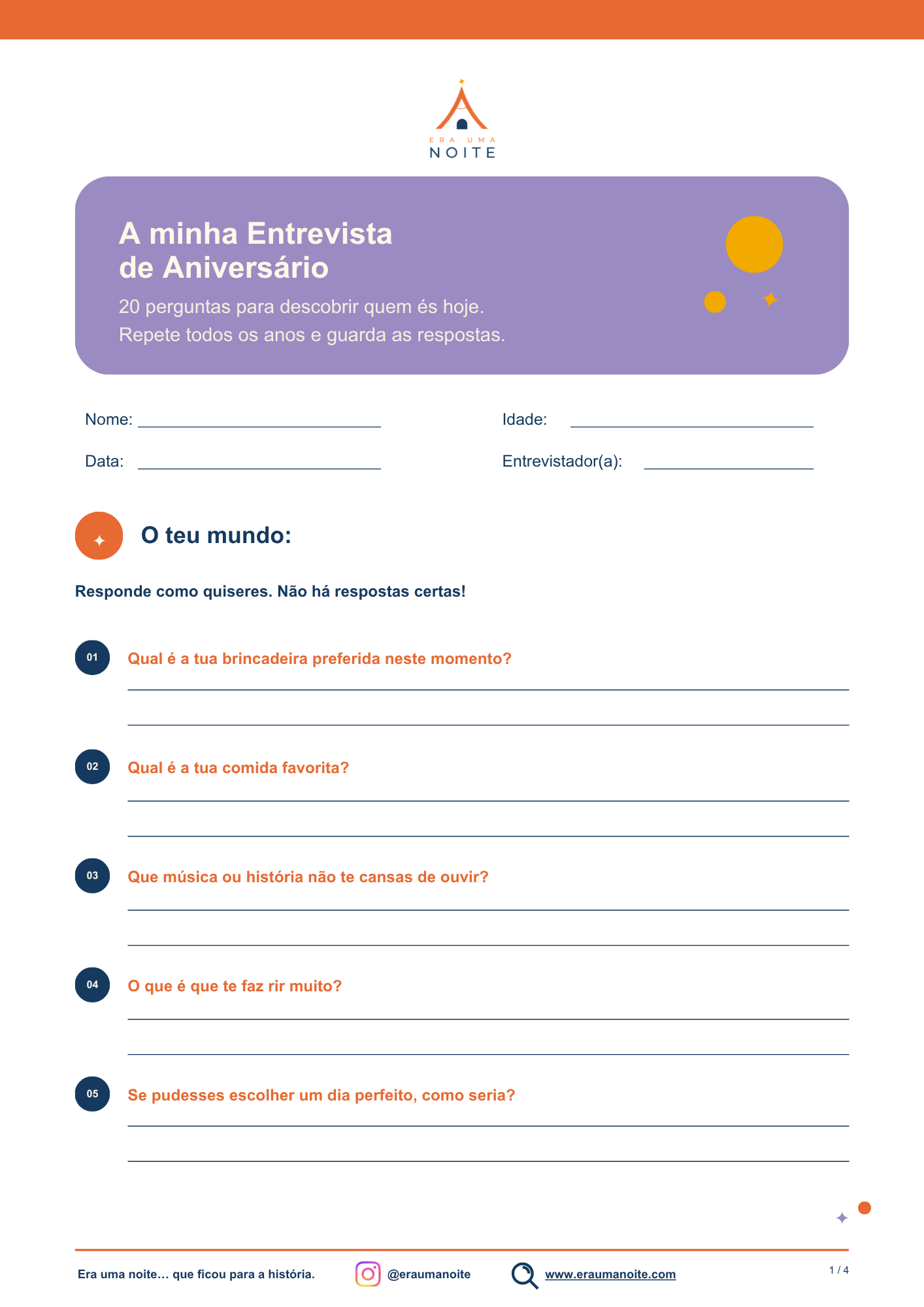 Pré-visualização da Entrevista de Aniversário em PDF