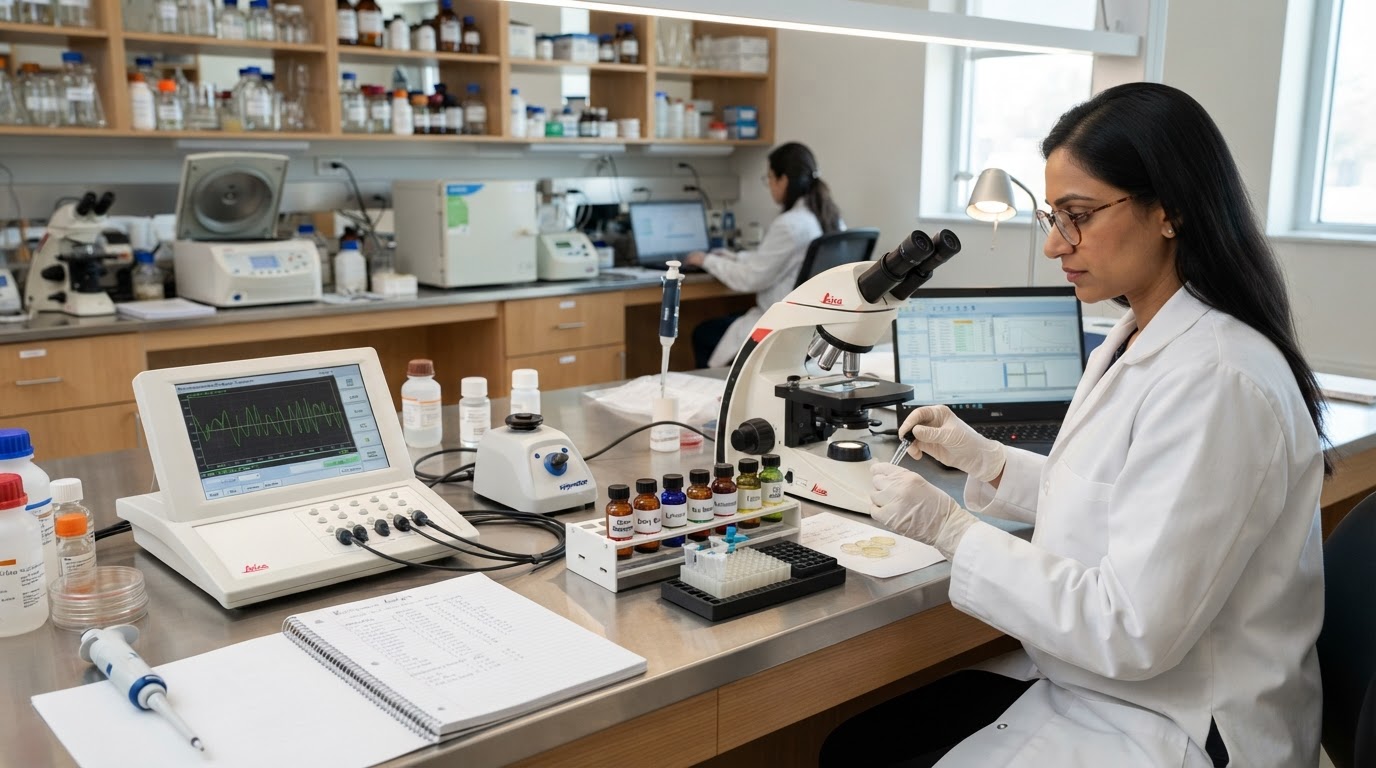 Nutrition science laboratory analyzing whole foods for food sensitivity testing