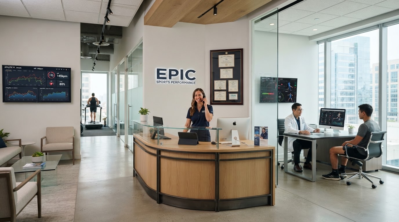 Modern reception desk of a sports science performance laboratory