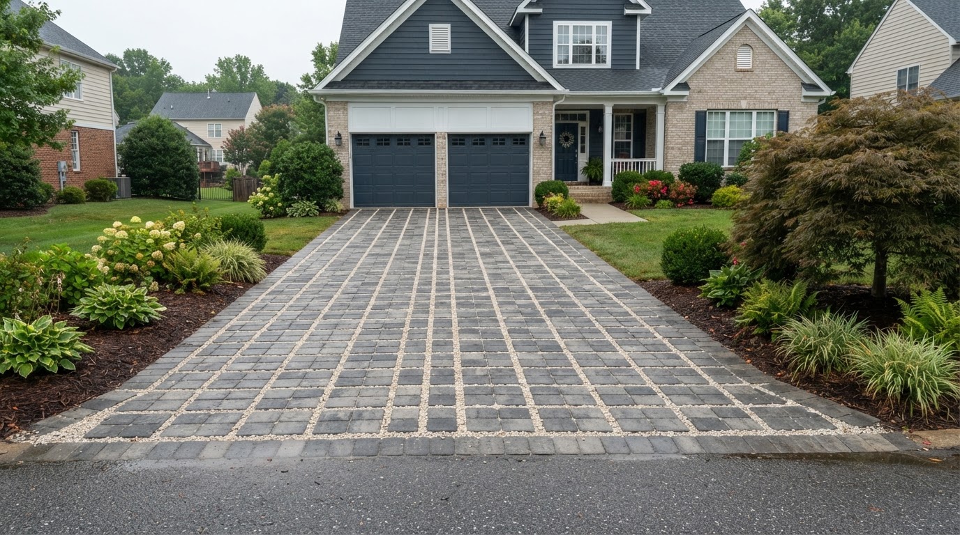 Permeable paver surface with aggregate-filled joints and finished borders