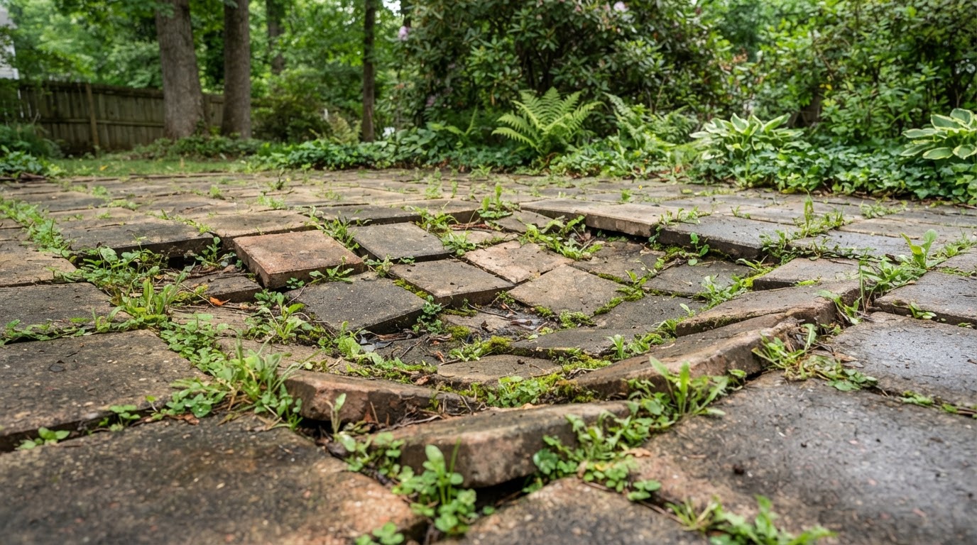 Illustrative localized uneven sunken displaced pavers before repair