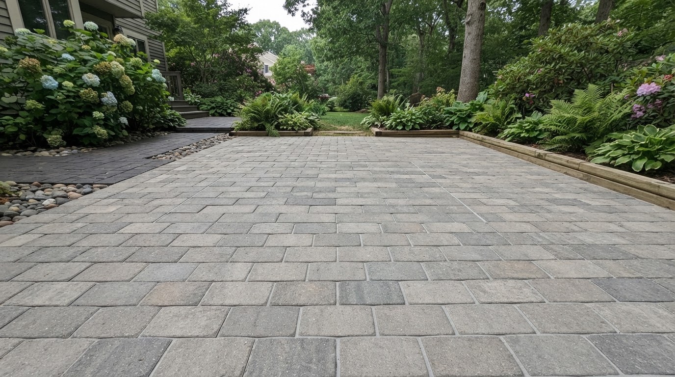Existing pavers being reset along an uneven section of walkway