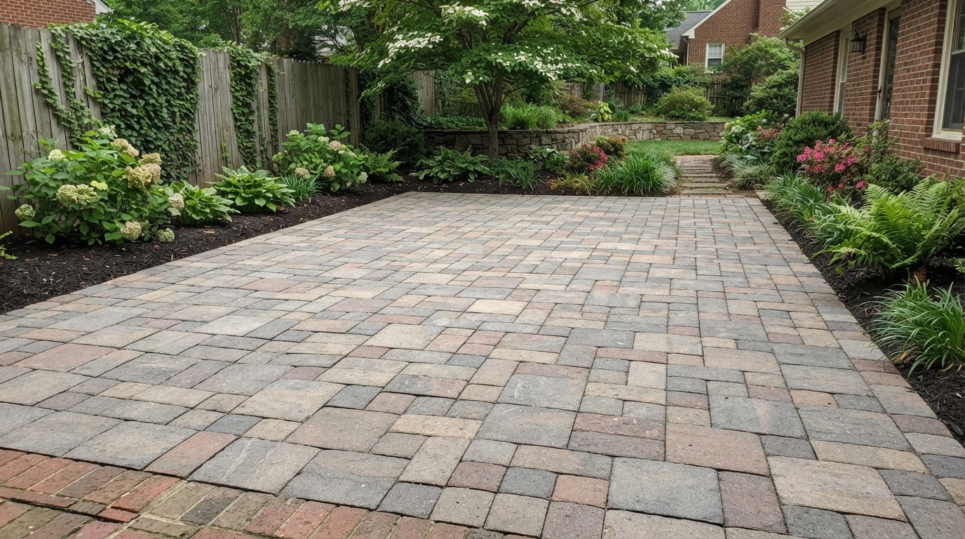 Clean paver patio with natural surface texture and defined joints