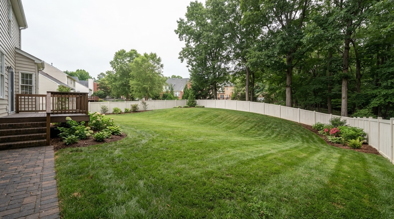 Illustrative same yard with smoothed grade adjustment and gradual transitions after leveling