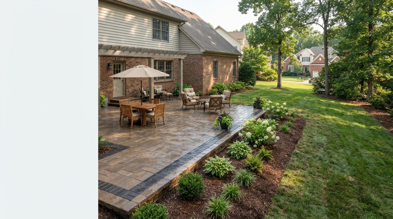 Graded yard with a gradual transition to a paver patio