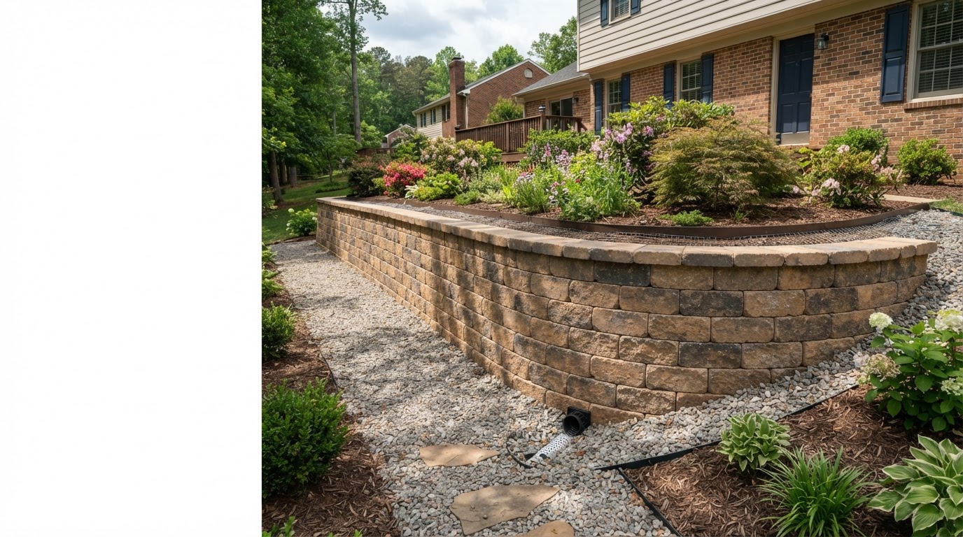 Segmental retaining wall supporting a landscaped grade change