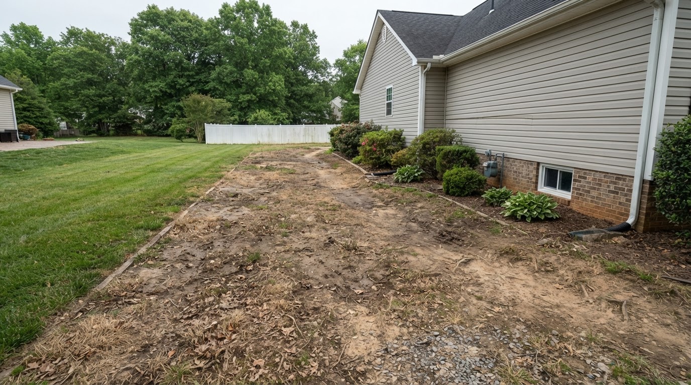 Illustrative bare worn ground area before paving