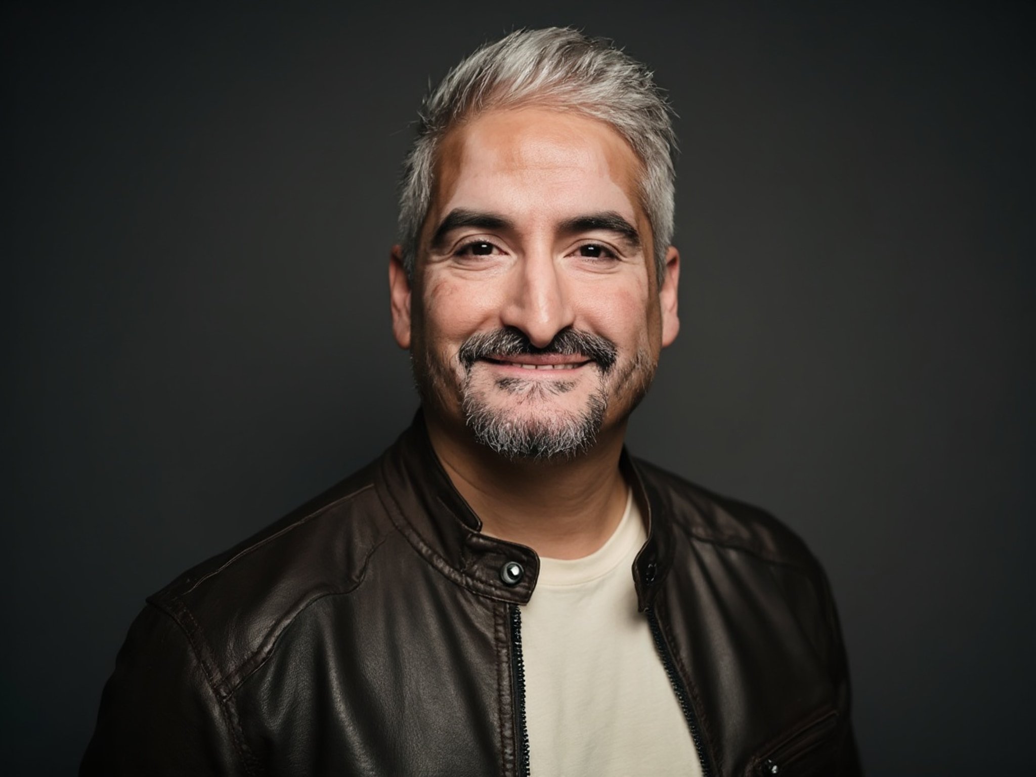Comedian Steve Rivera in his signature leather jacket