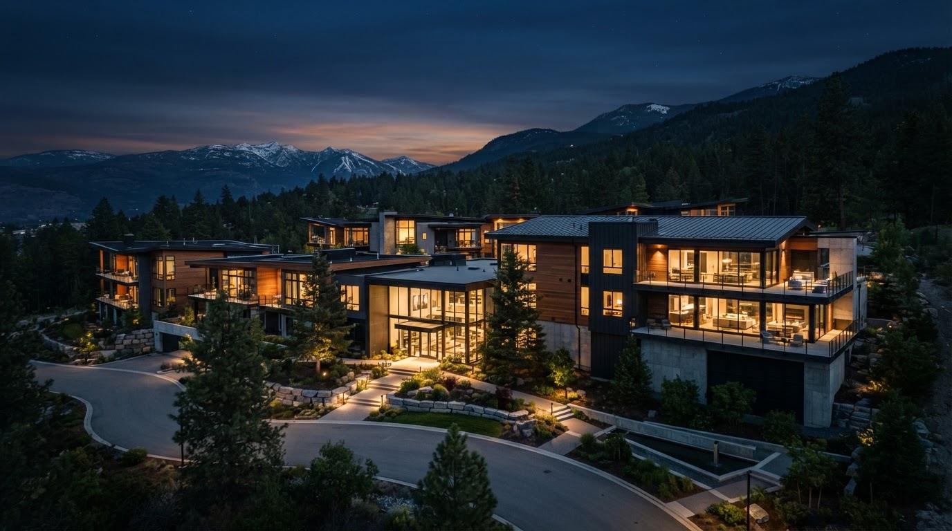 Modern Di-Rae residential development at dusk