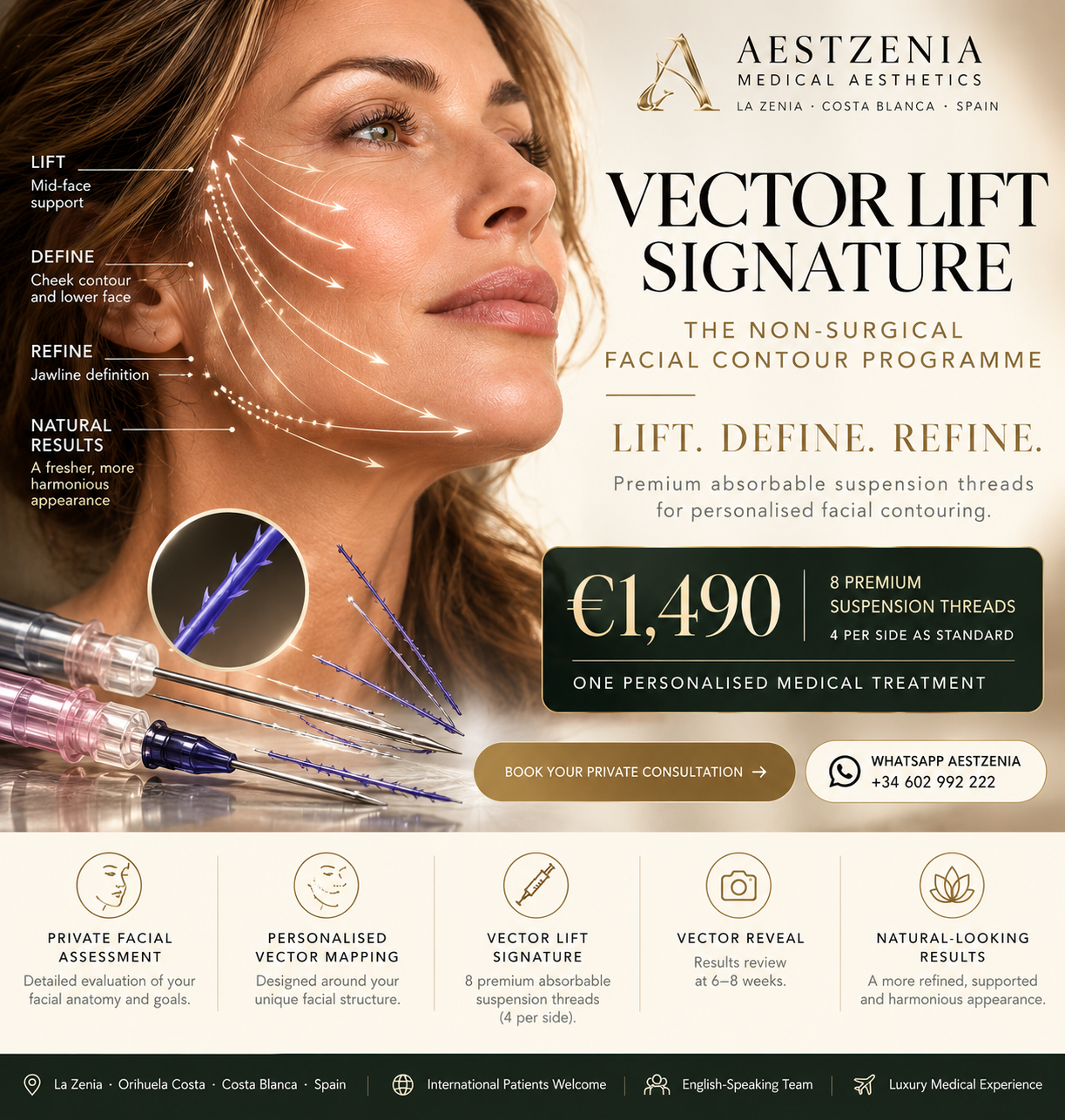 Aestzenia Vector Lift Signature — Premium absorbable suspension thread treatment in La Zenia Costa Blanca