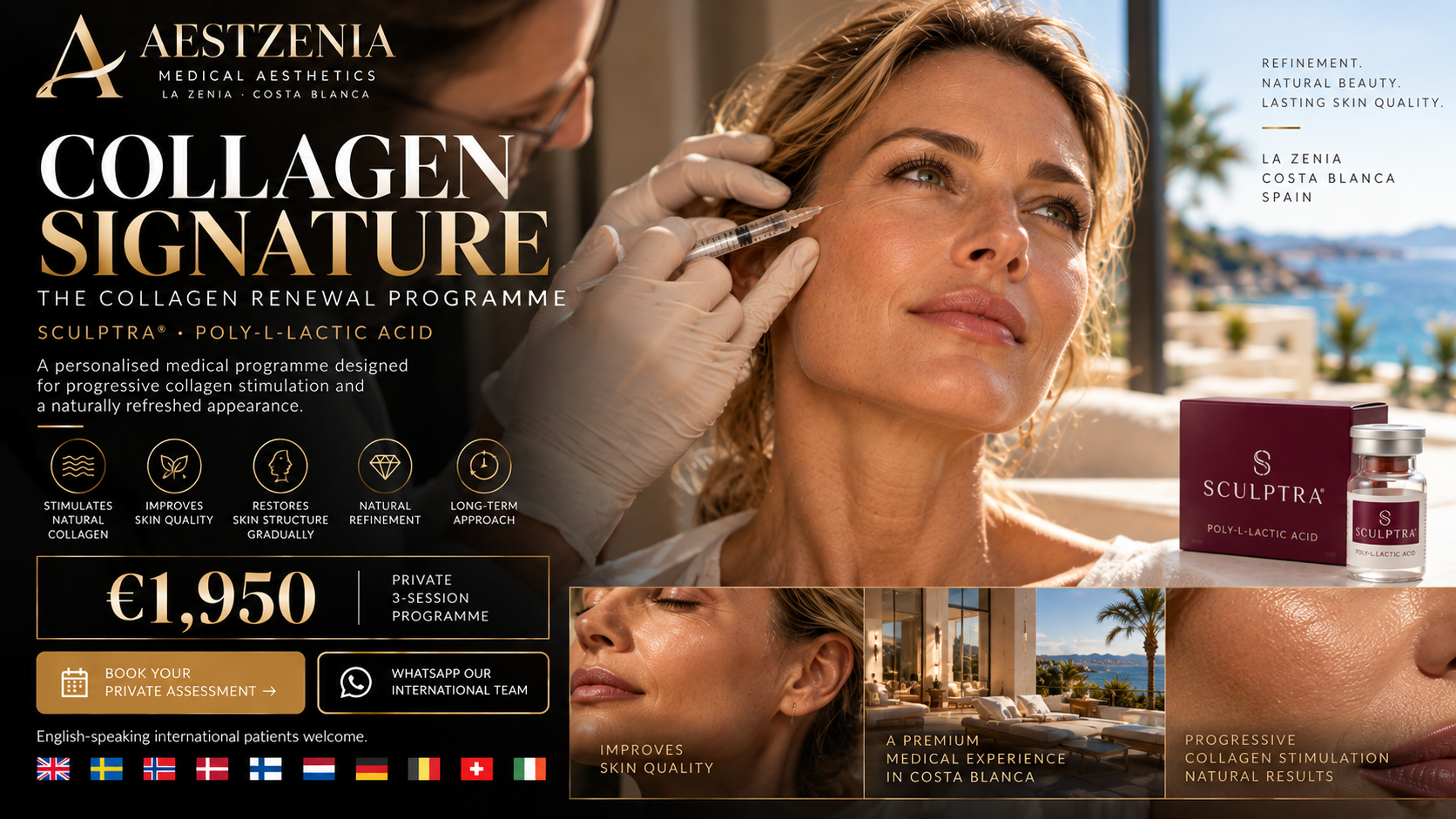 Aestzenia Collagen Signature programme — Sculptra poly-L-lactic acid collagen renewal in La Zenia Costa Blanca Spain