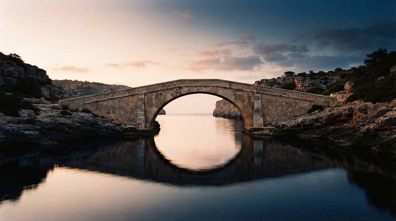 Puente de piedra sobre aguas tranquilas en Mallorca
