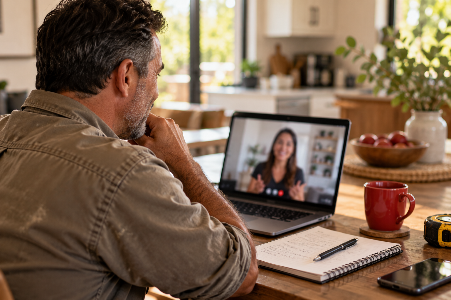 Business owner on the Day 1 kickoff video call setting up Gia