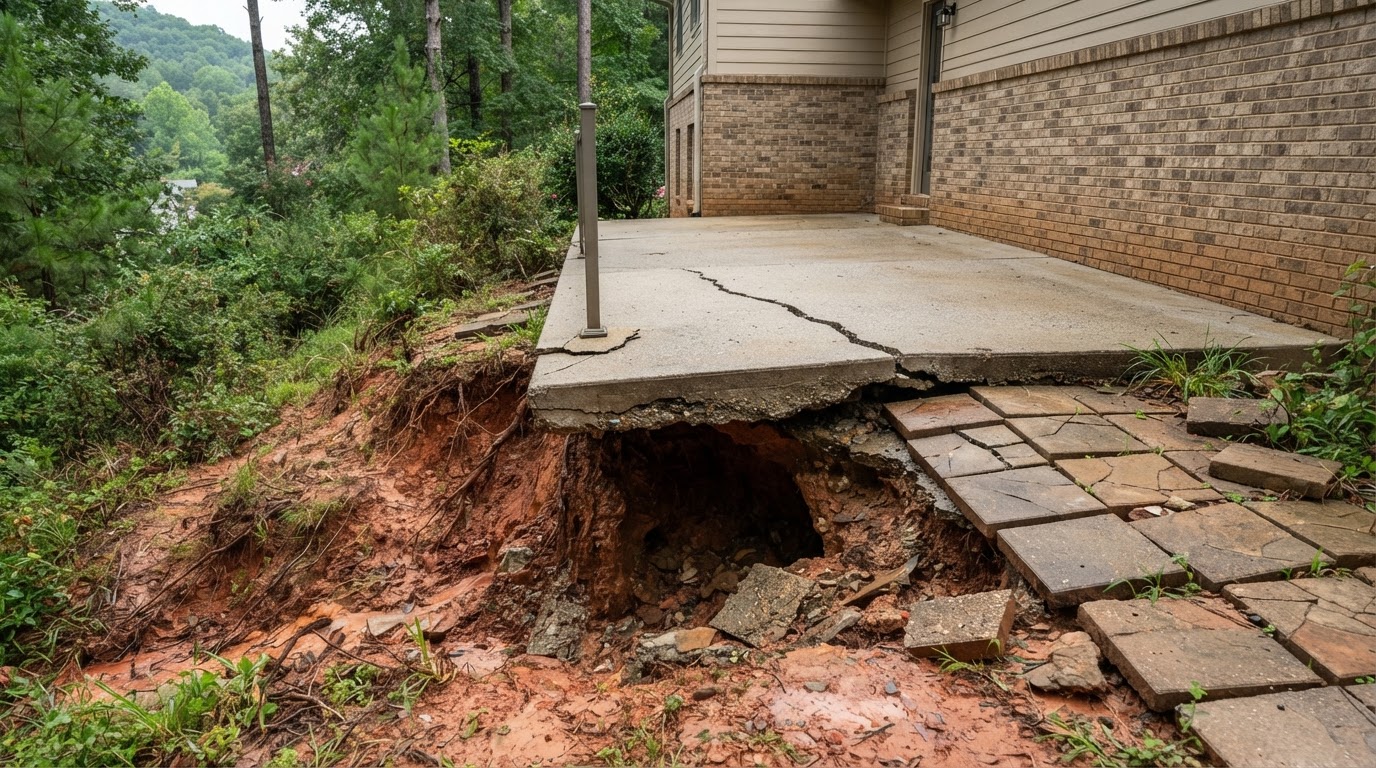 Steep uneven residential backyard slope that is difficult to maintain