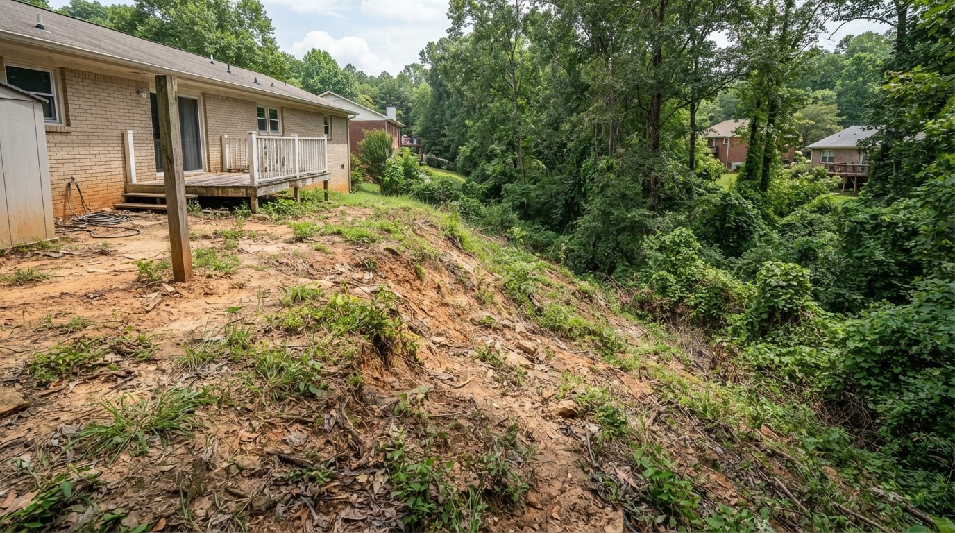 Steep sloped backyard with very little usable level ground