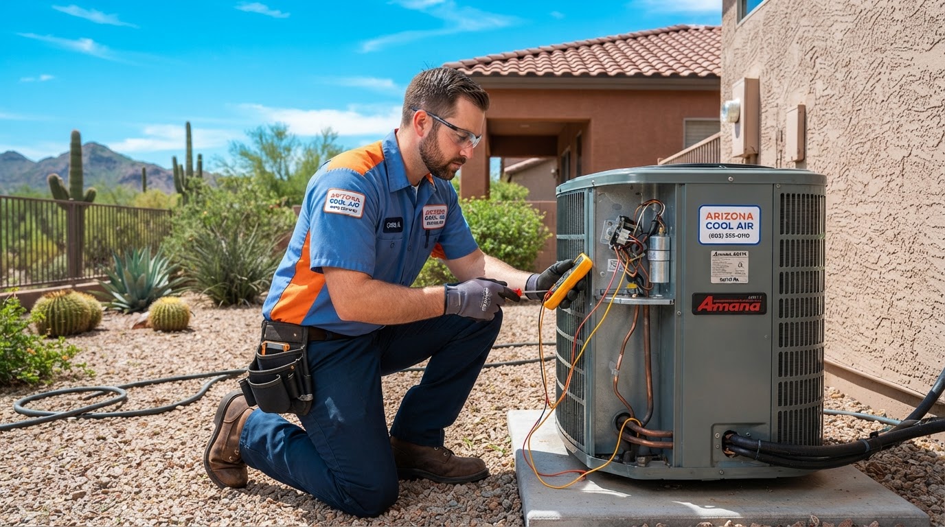 Phoenix HVAC technician servicing an air conditioning unit