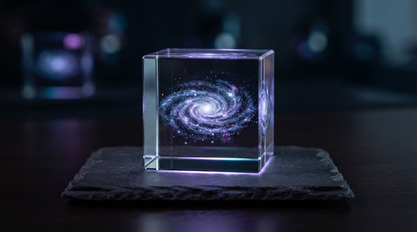 Floating Galaxy in Optical K9 Crystal