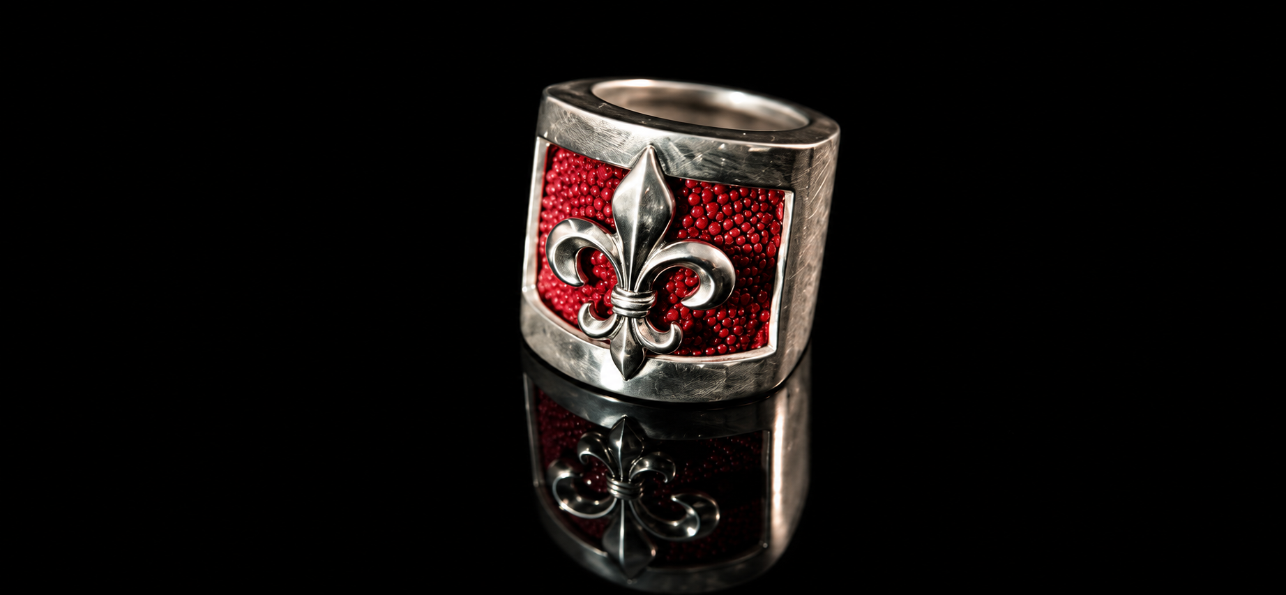 Fleur-de-Lis Crimson Inlay Ring