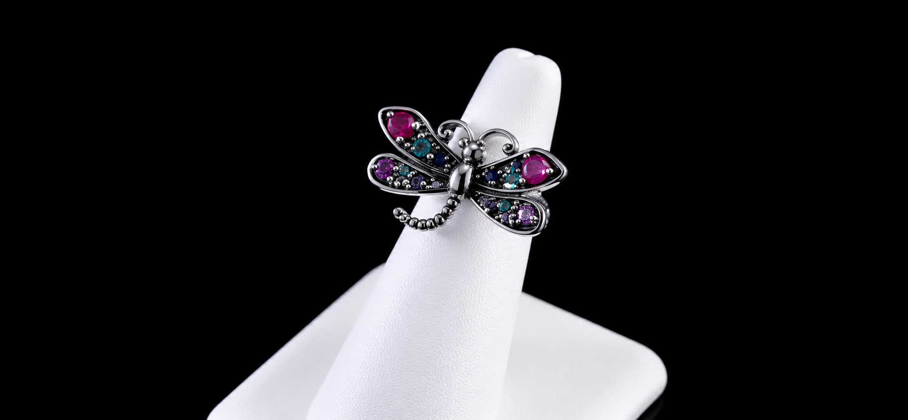Antiqued Gemstone Dragonfly Ring