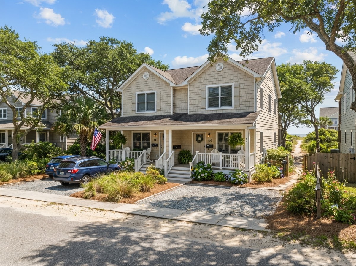 Typical small residential rental property photographed in a natural neighborhood setting