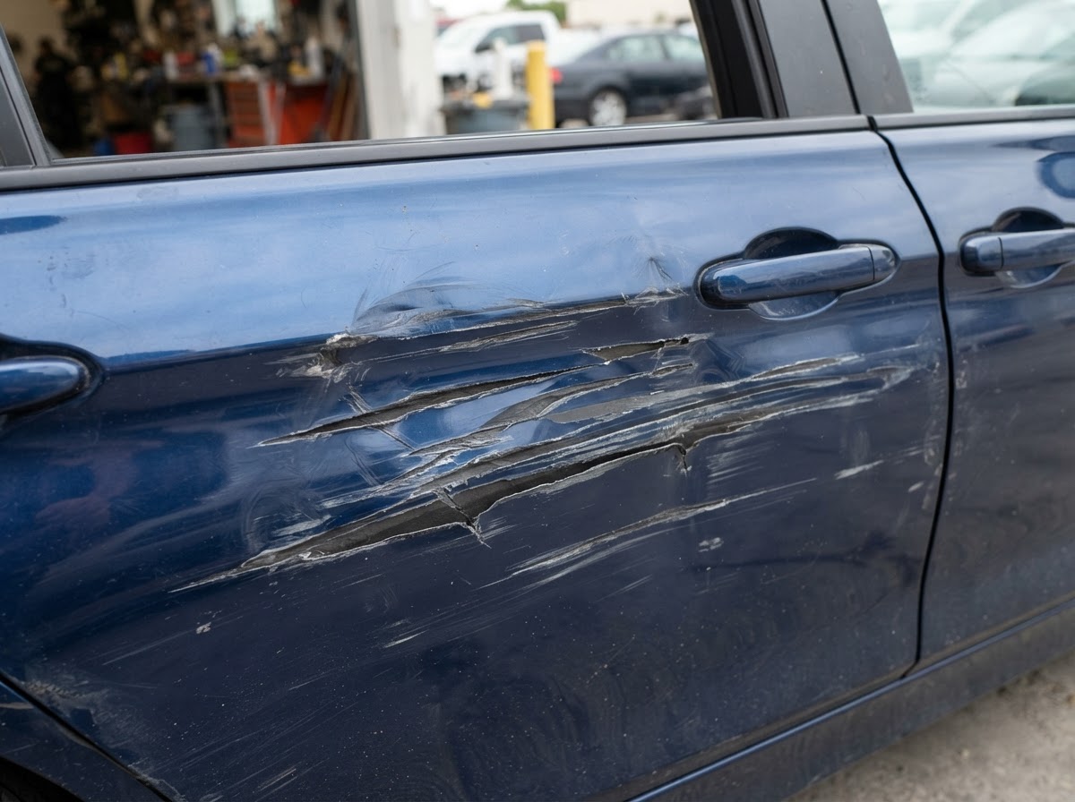 Sedan Door & Side Panel Repair before repair