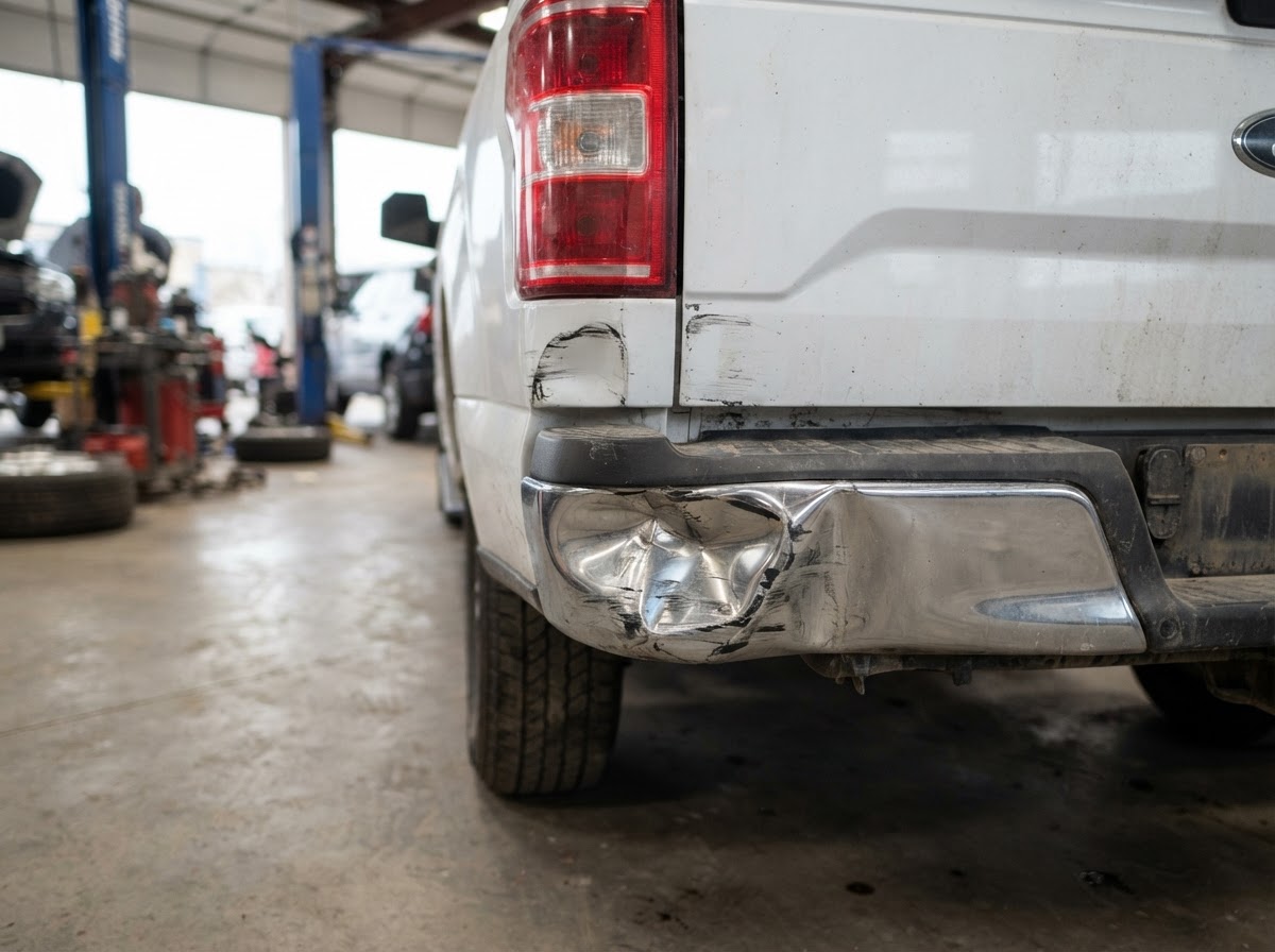 Truck Bumper & Tailgate Realignment before repair