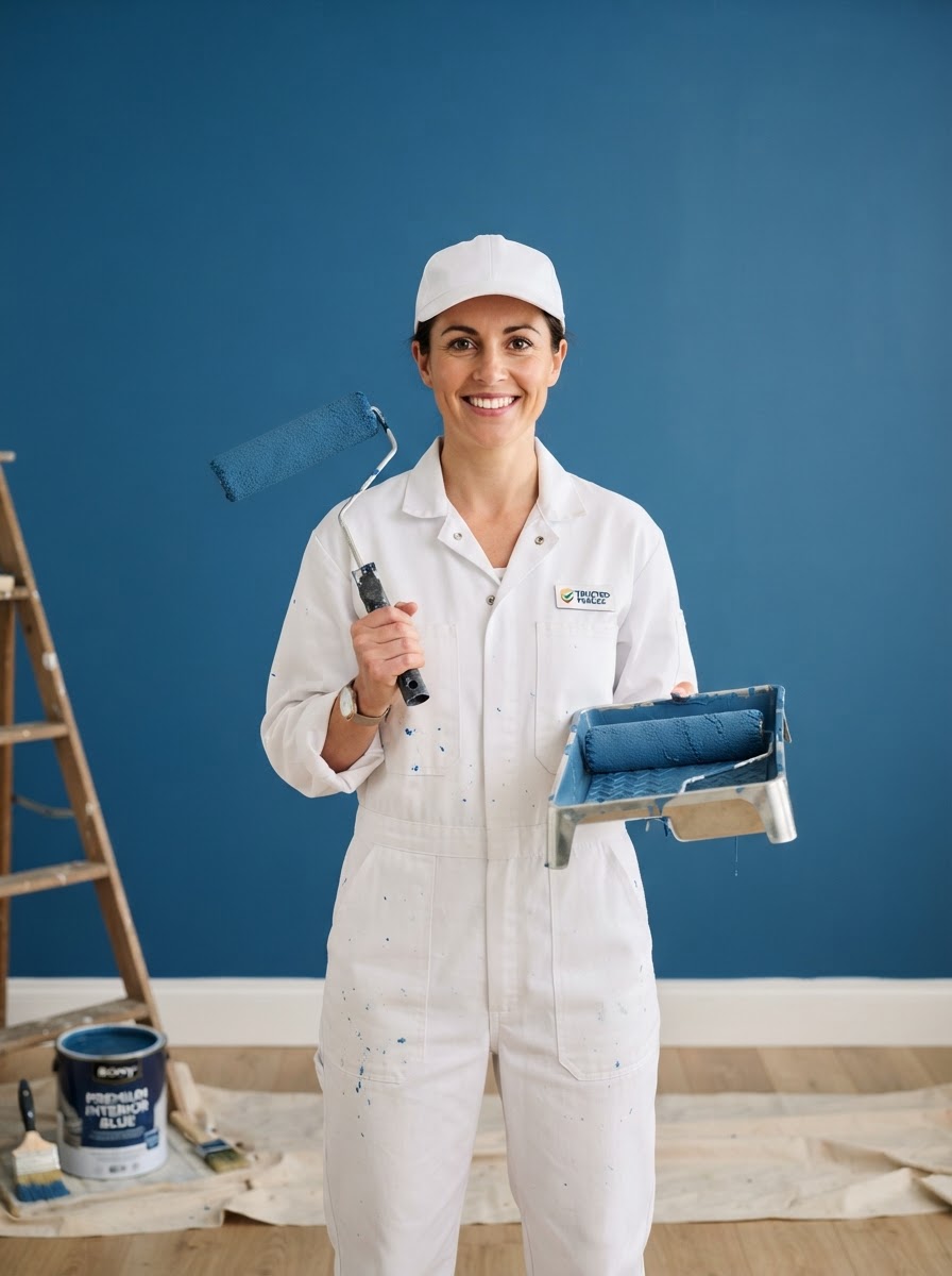 Professional painter from The Badger And The Buckeye holding a paint roller