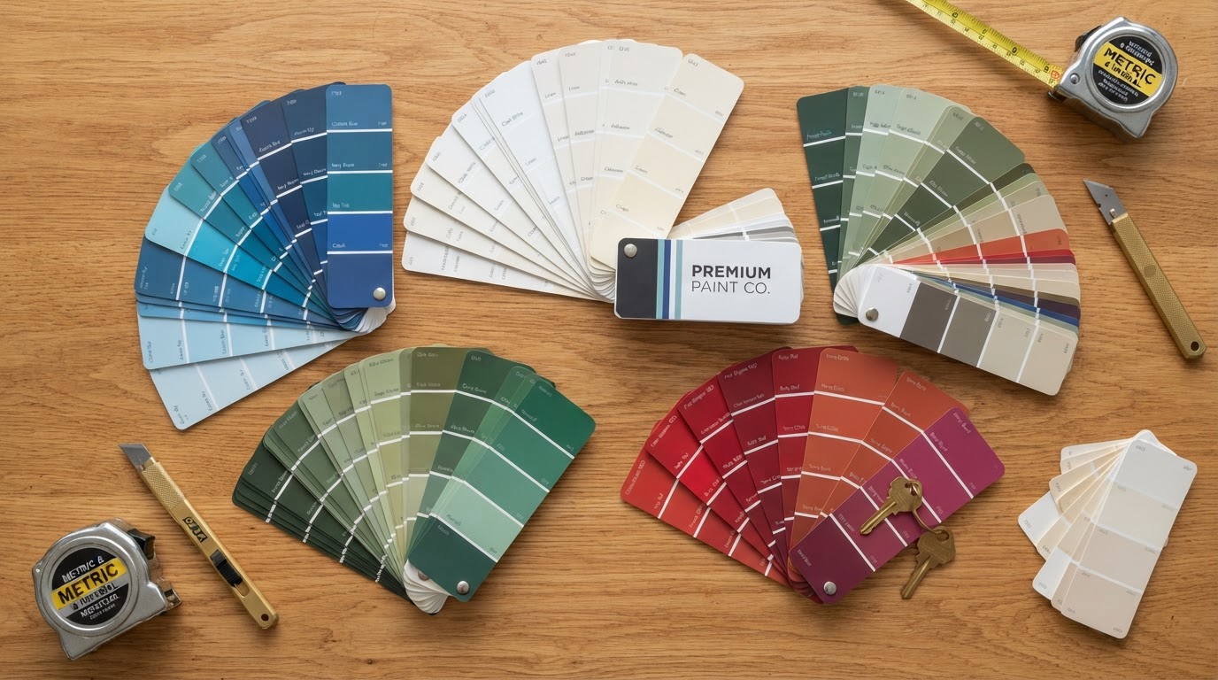 Coastal paint color swatches laid out for a Cape Coral home styling consultation