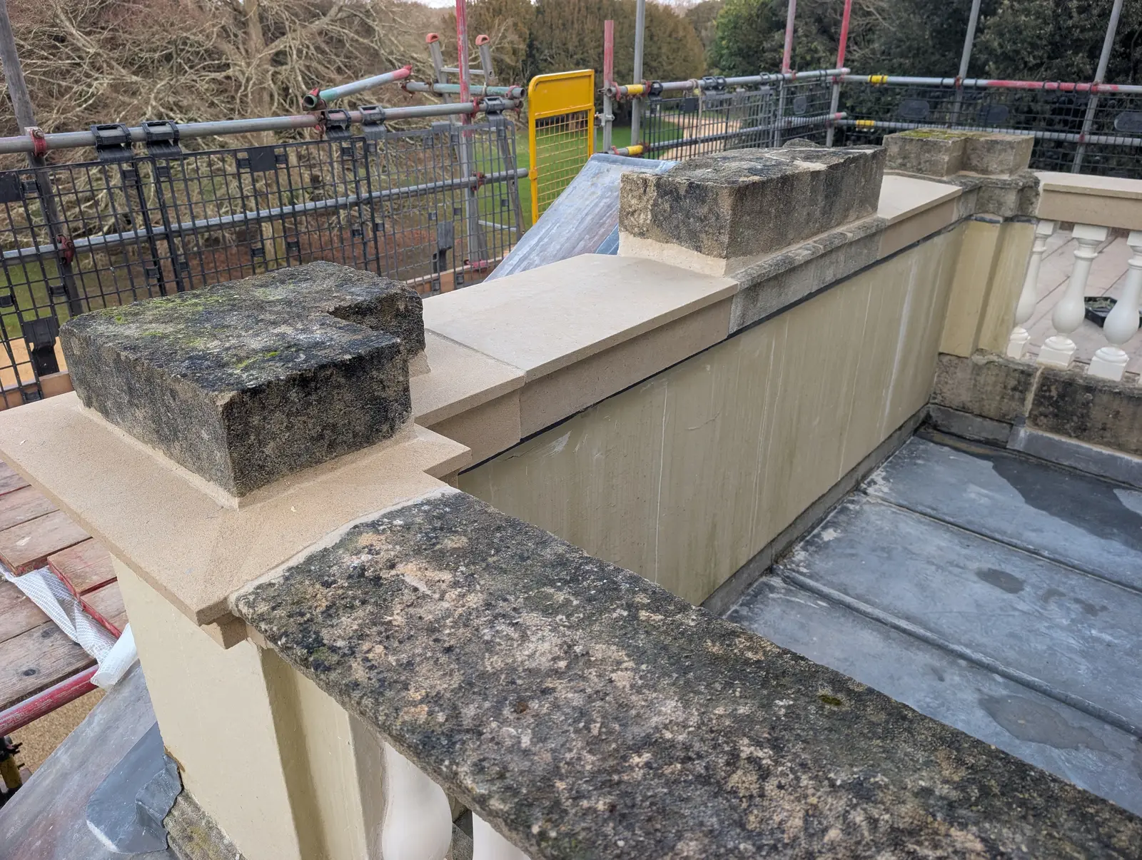Portico at Pylewell Park, historic mansion restoration — emergency works