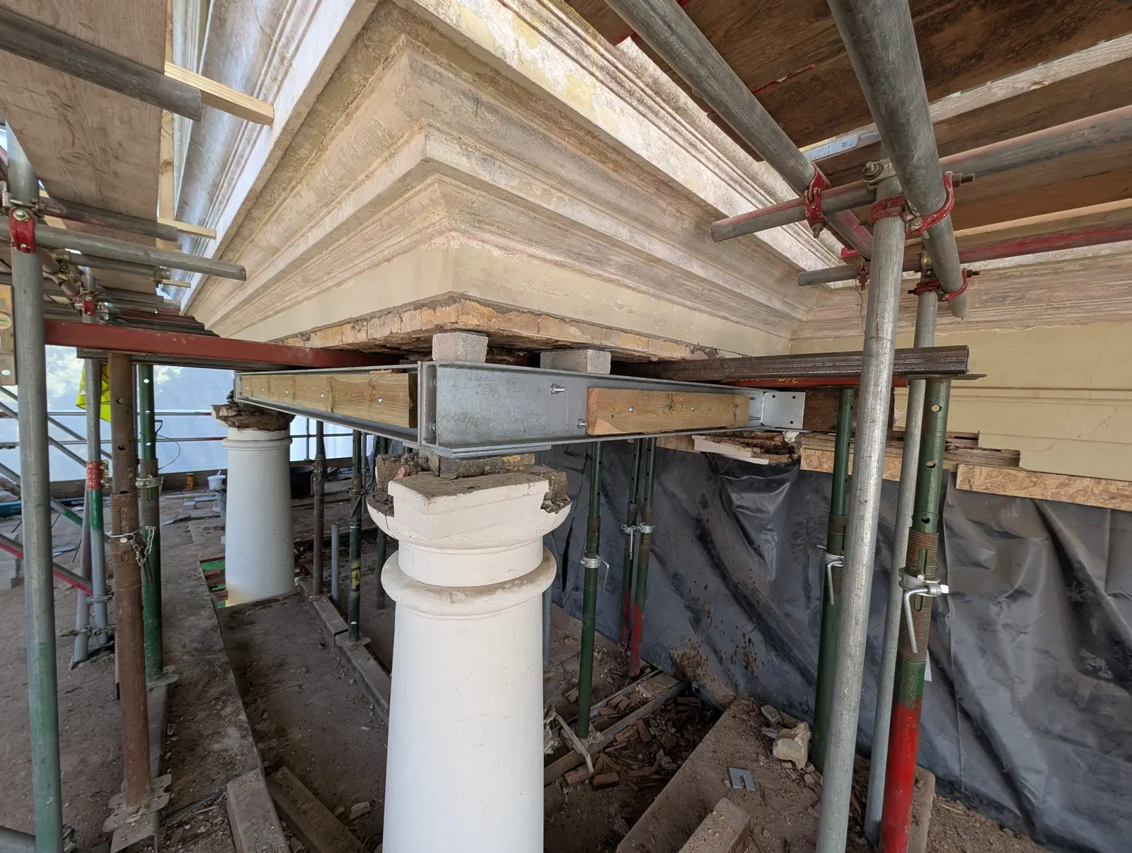 Portico at Pylewell Park, historic mansion restoration — structural repair