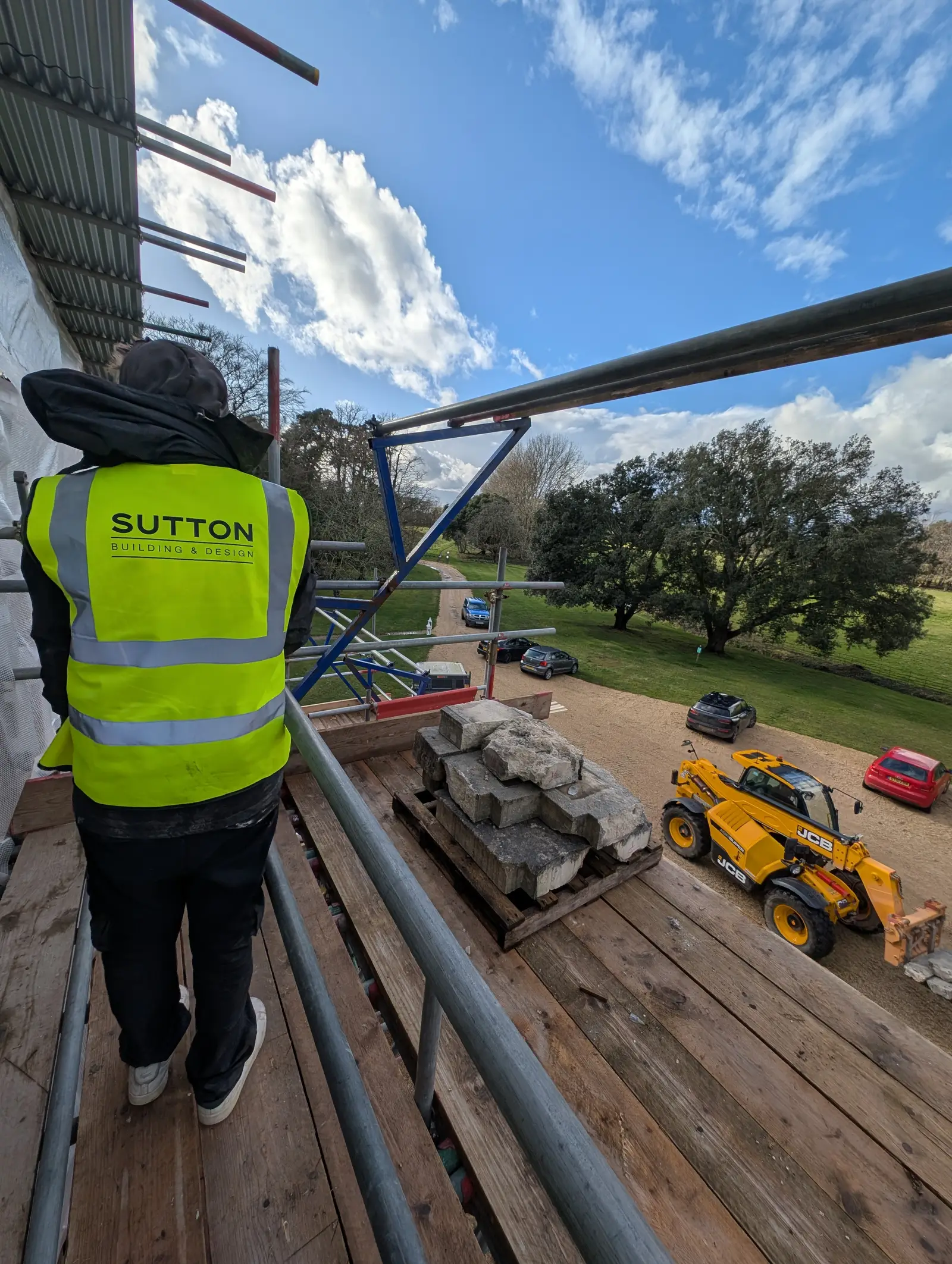 Portico at Pylewell Park, historic mansion restoration — emergency works