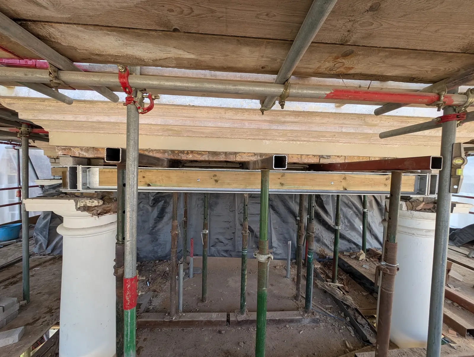 Portico at Pylewell Park, historic mansion restoration — emergency works