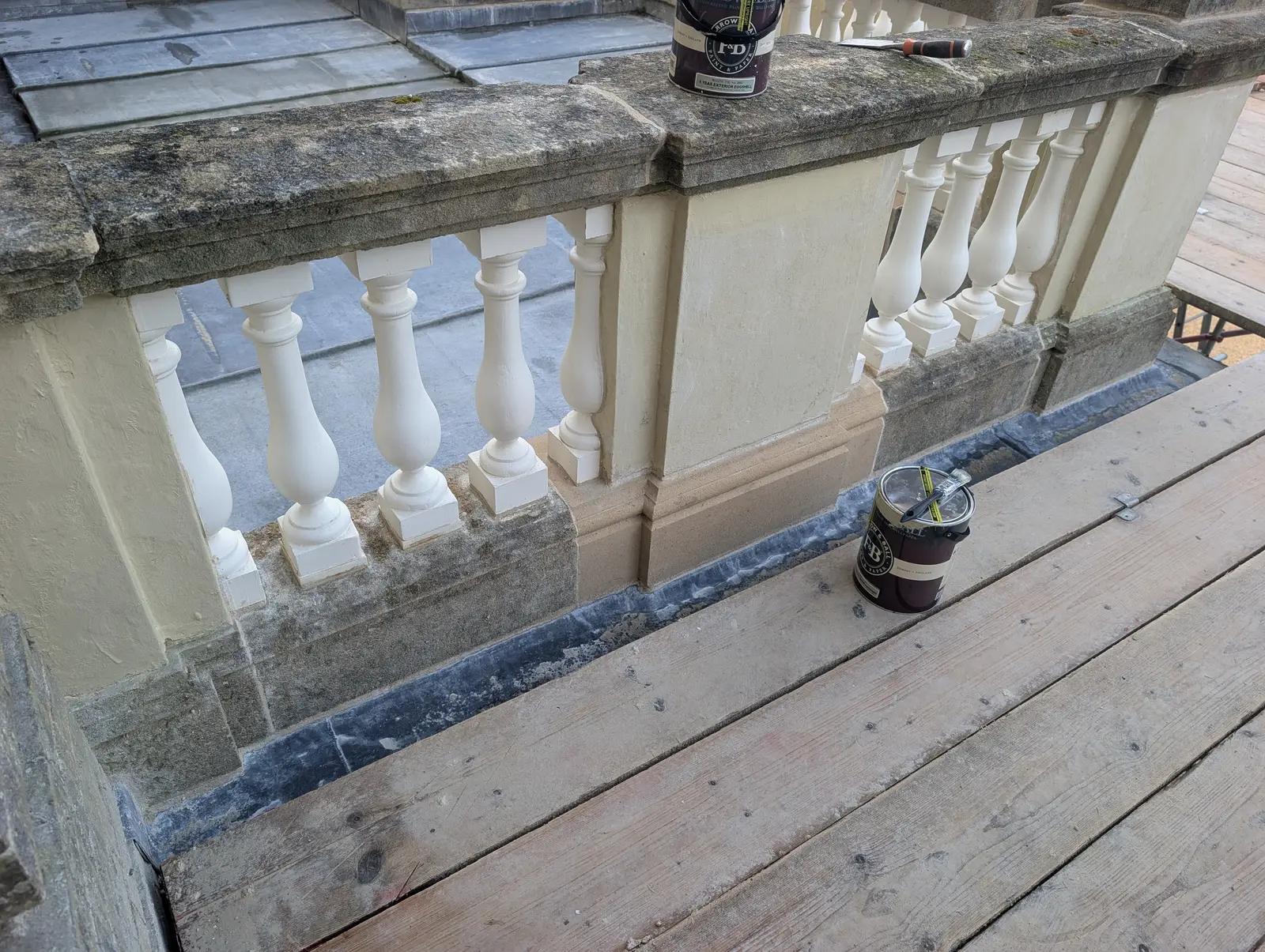 Portico at Pylewell Park, historic mansion restoration — bespoke bath stonework