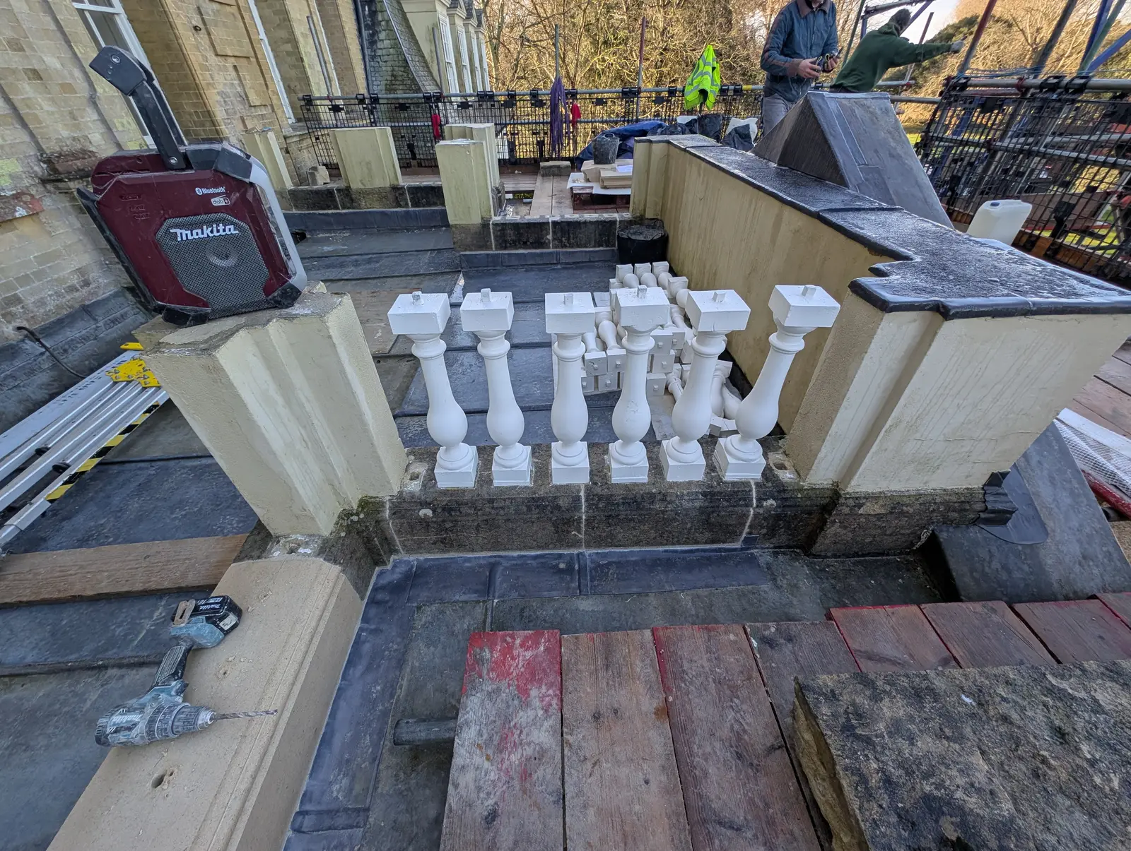 Portico at Pylewell Park, historic mansion restoration — bespoke bath stonework