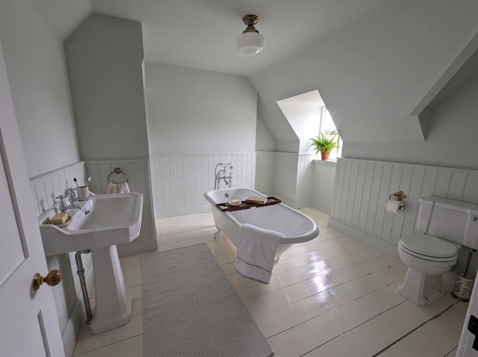 Master bathroom upstairs at Carters Farm, a listed farmhouse in the New Forest
