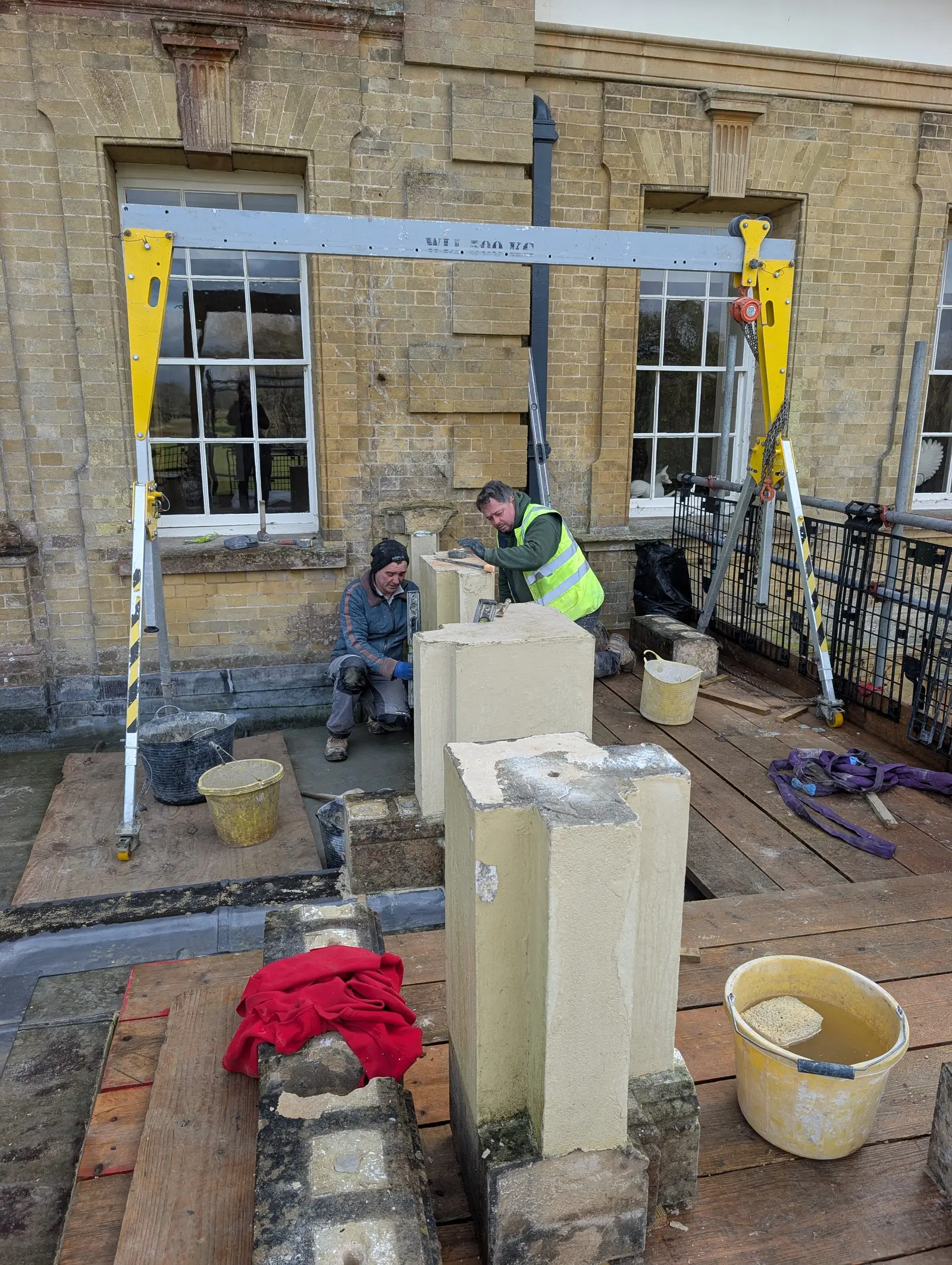 Portico at Pylewell Park, historic mansion restoration — completed restoration