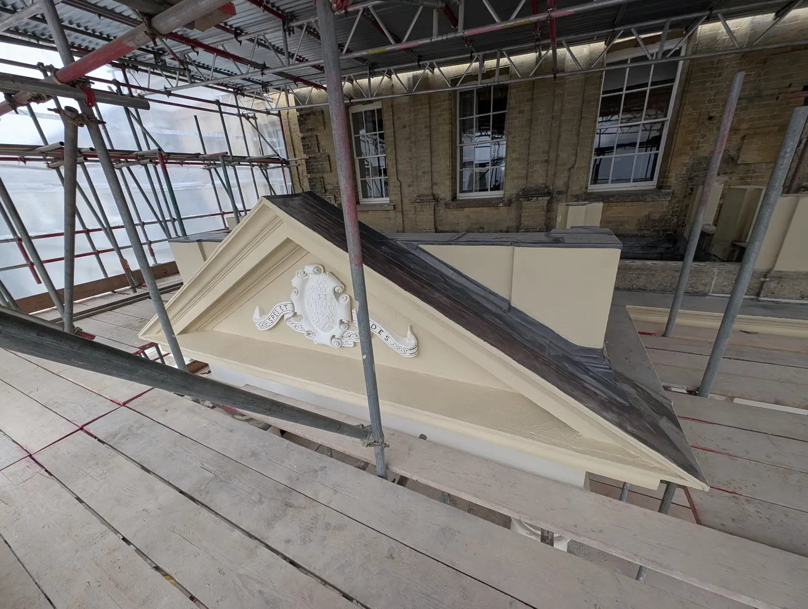Portico at Pylewell Park, historic mansion restoration — emergency works