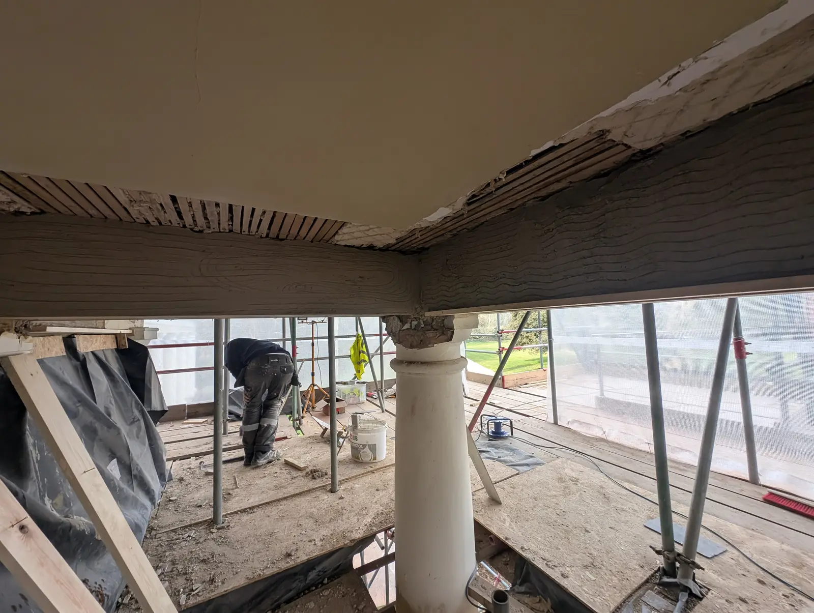 Portico at Pylewell Park, historic mansion restoration — emergency works