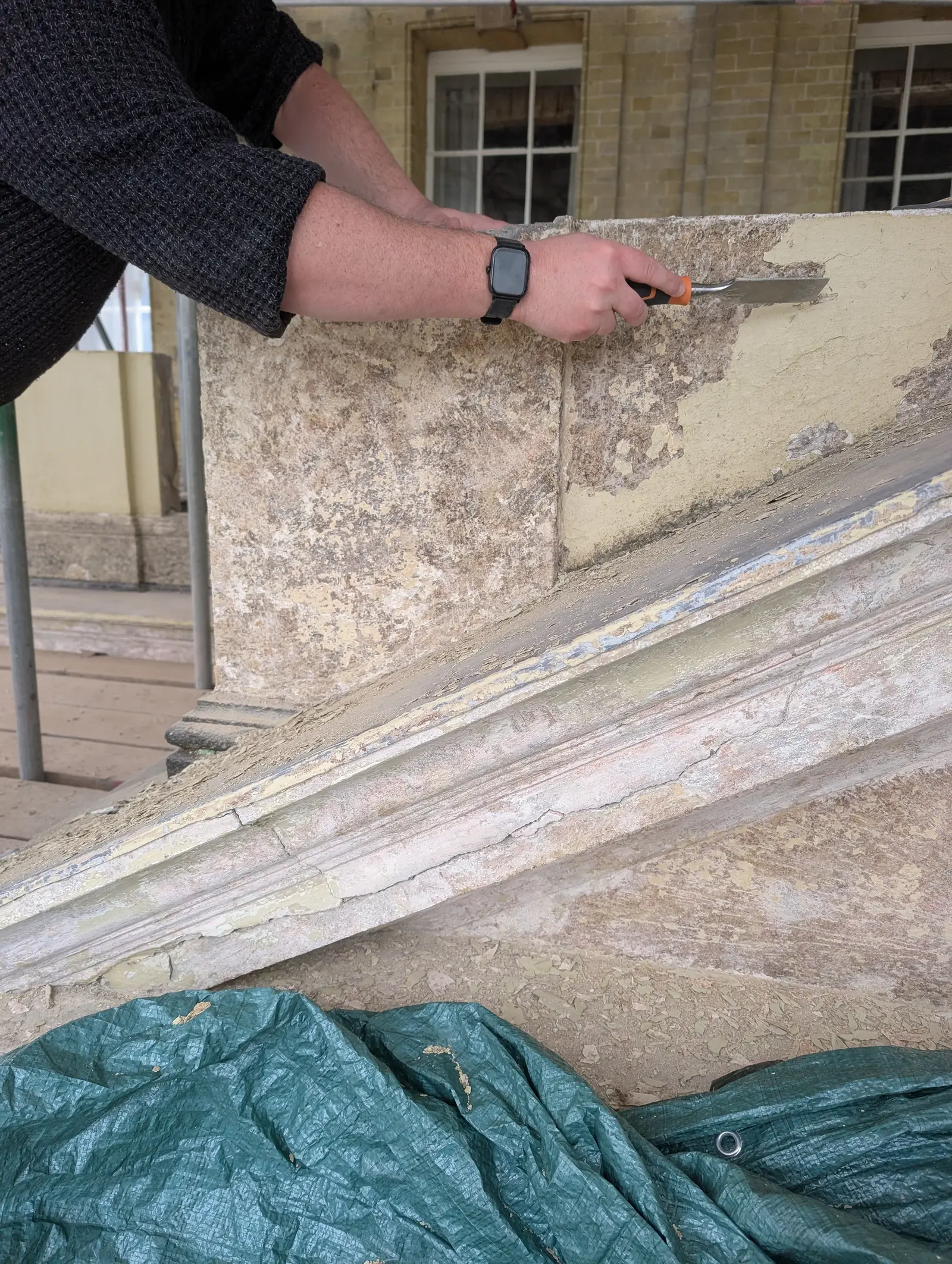 Portico at Pylewell Park, historic mansion restoration — bespoke bath stonework