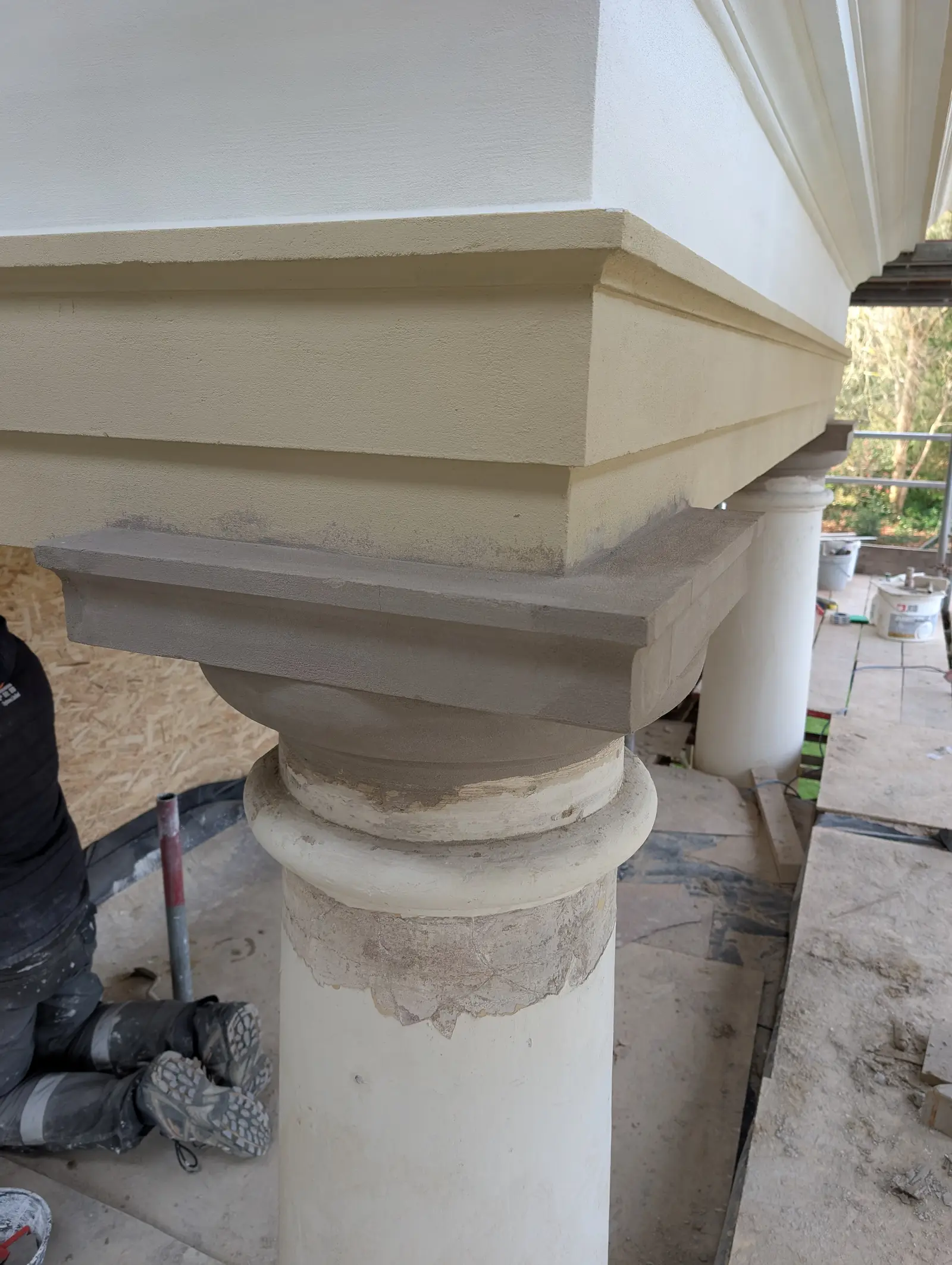 Portico at Pylewell Park, historic mansion restoration — bespoke bath stonework