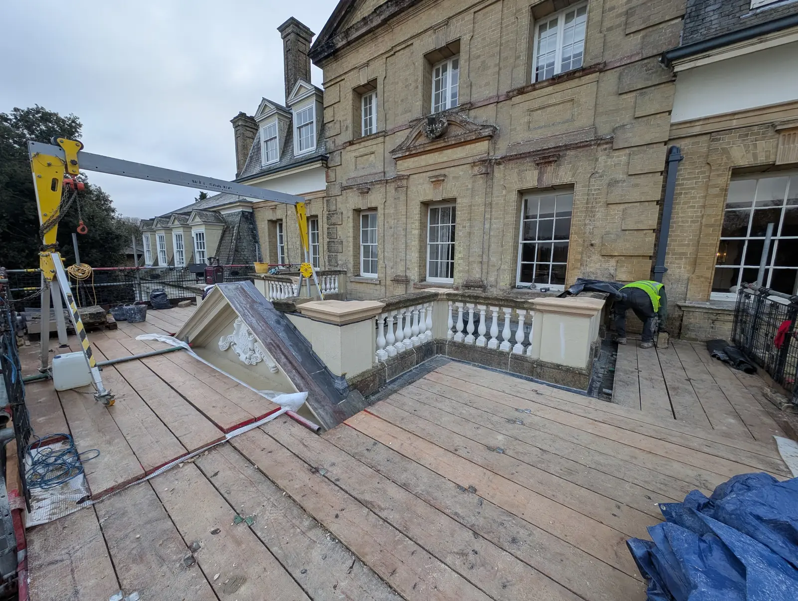 Portico at Pylewell Park, historic mansion restoration — rendering