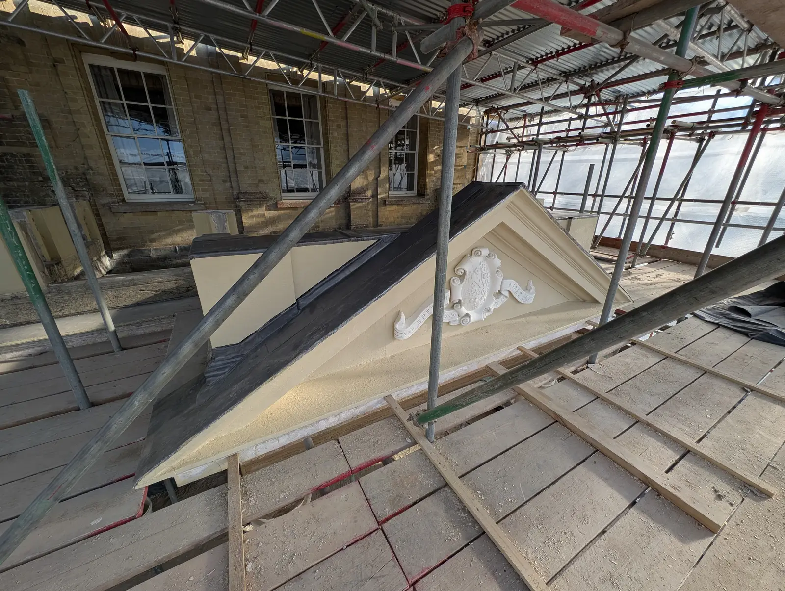 Portico at Pylewell Park, historic mansion restoration — structural repair