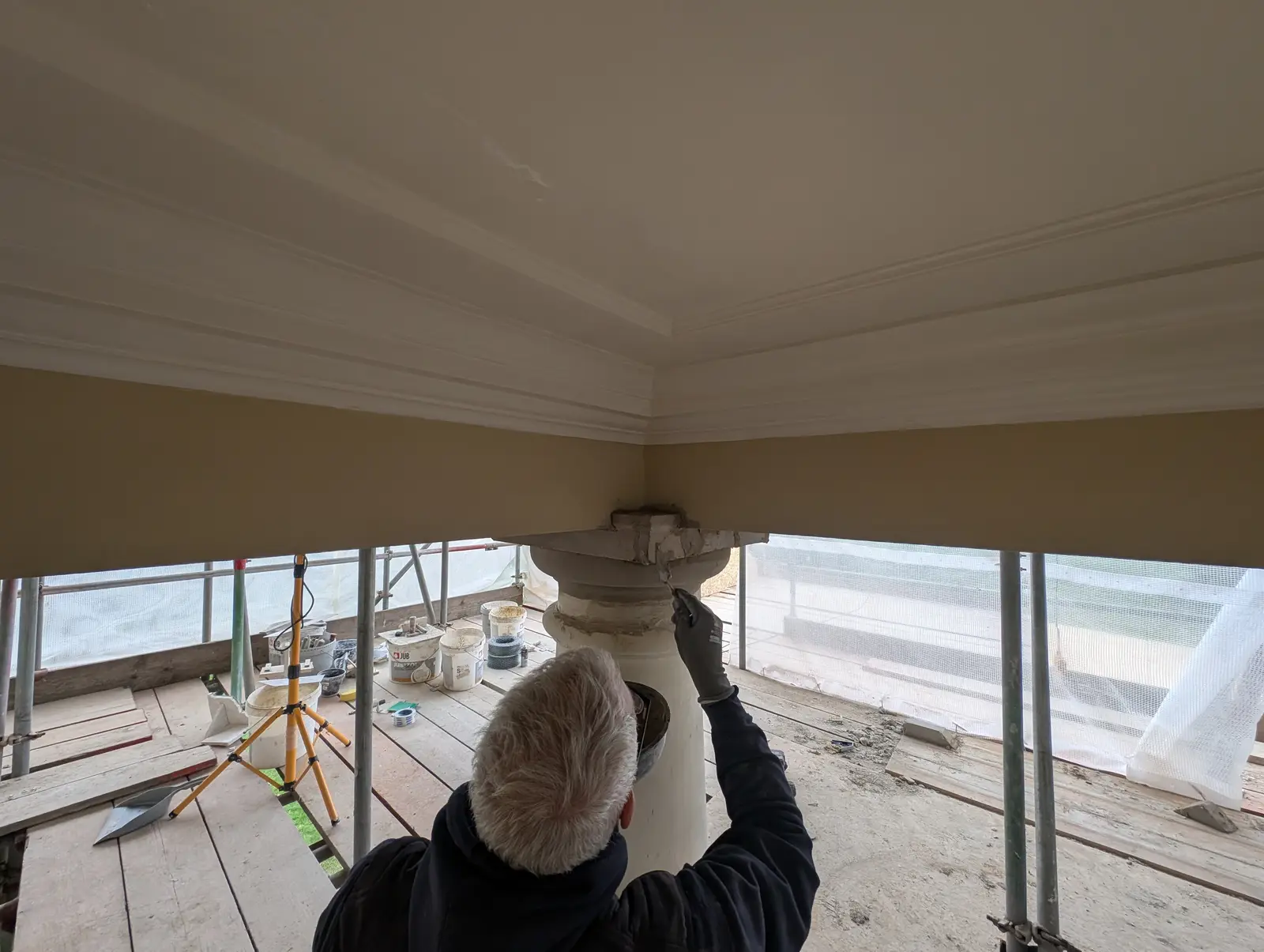 Portico at Pylewell Park, historic mansion restoration — structural repair