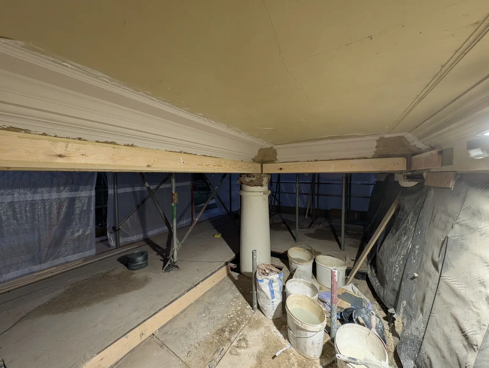 Portico at Pylewell Park, historic mansion restoration — structural repair