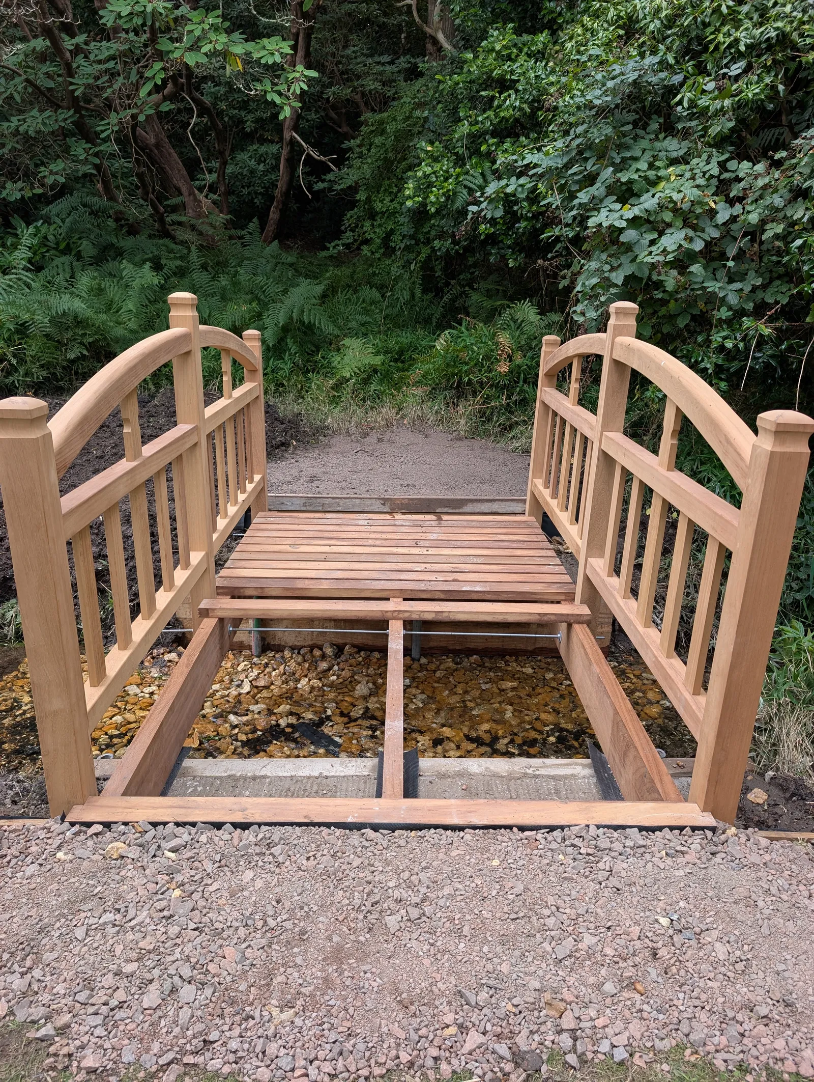 The Bridges at Pylewell Lakes, heritage bridge restoration — the new bridge, set on solid ground
