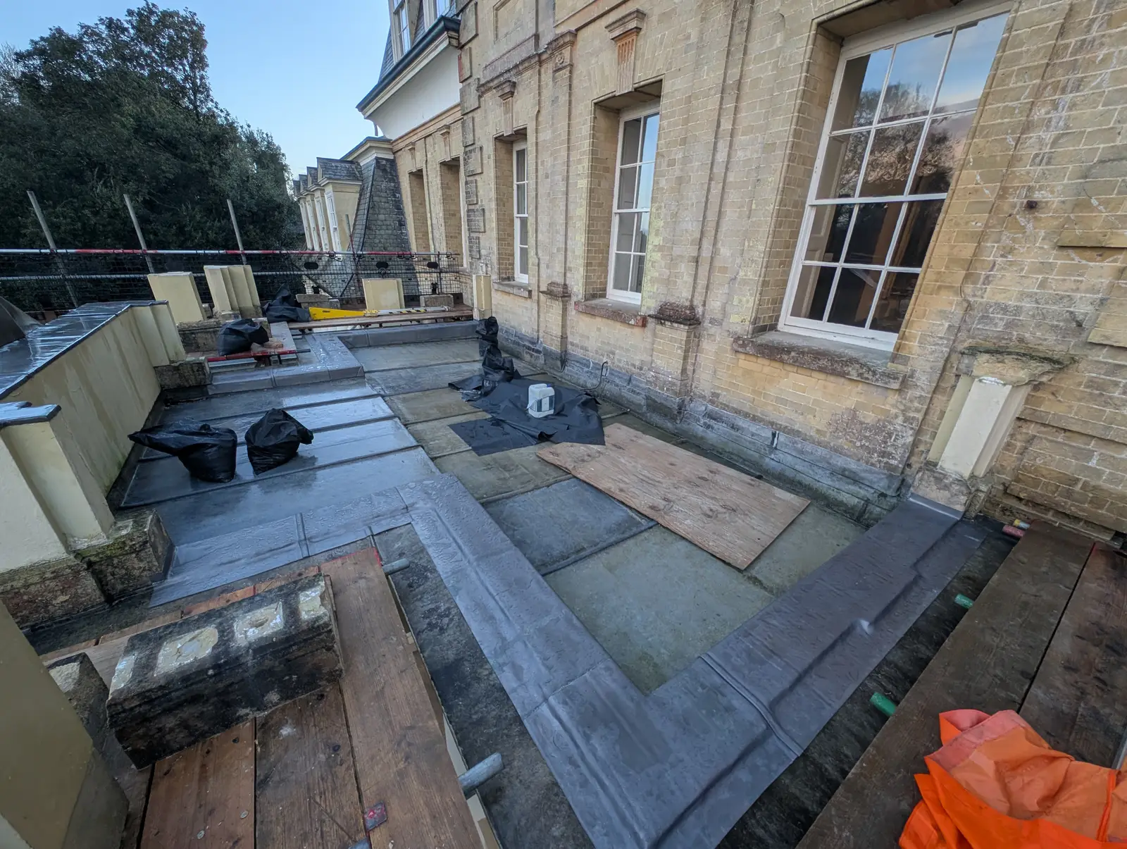 Portico at Pylewell Park, historic mansion restoration — bespoke bath stonework