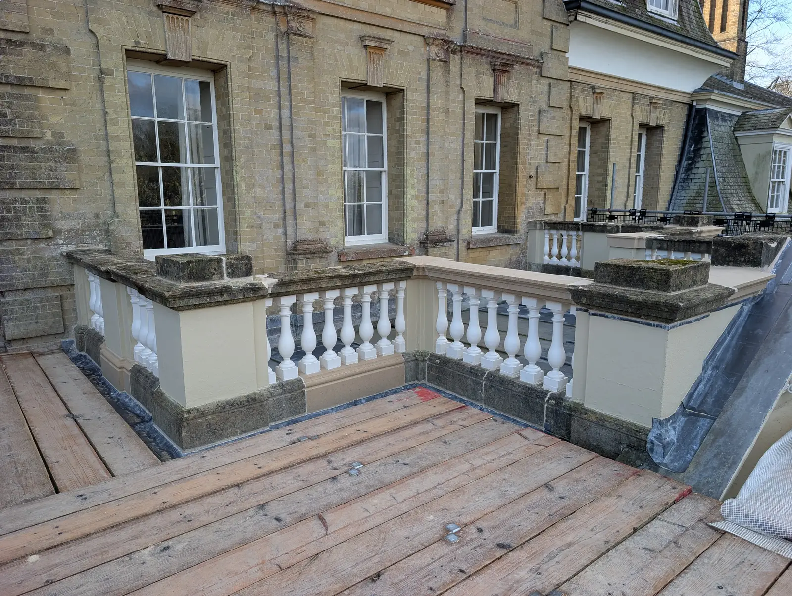Portico at Pylewell Park, historic mansion restoration — bespoke bath stonework